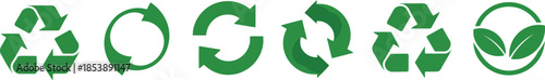 Diverse collection of green recycling icons representing environmental responsibility and sustainable living practices