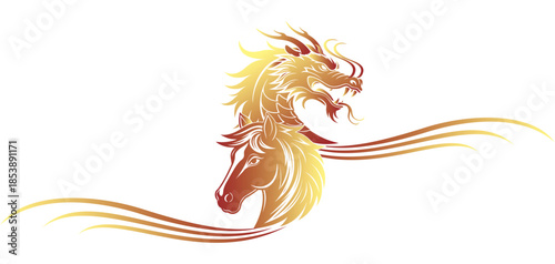 Vector illustration of a dragon and a horse for Chinese New Year celebrations and other Chinese celebrations.