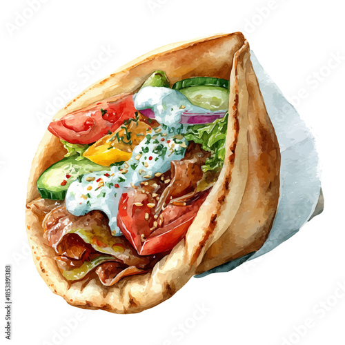 Gyro, watercolor illustration, vector style, isolated on a white background.