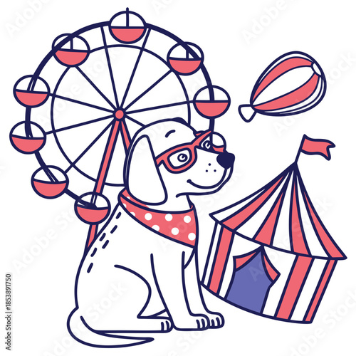 Funny expression on a American Water Spaniel in a Carnival Nights theme, with wearing glasses – Carnival Nights vector art