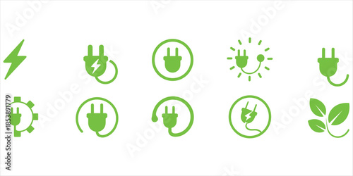 Green icons representing electricity and renewable energy concepts power plug