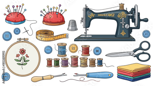 Vibrant sewing tools and supplies for creative projects