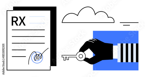 Digital security concept. Digital security ensures protection of cloud storage, authentication of sensitive documents, and secure data sharing. For cloud computing, data transfer, and encryption