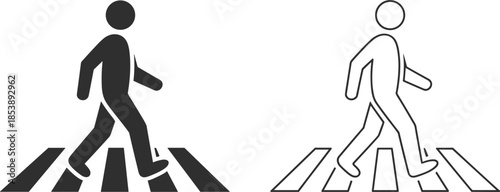 Pedestrian Crossing Icons One Solid Black One Outline On White crosswalk zebra crossing