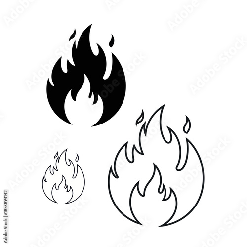 Three stylized flame icons in varying sizes and designs.