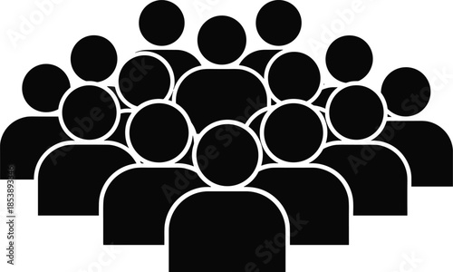 Black silhouette set of people icons representing a crowd or community, user profile group icons isolated on white background, vector.