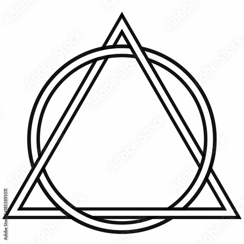 line art overlapping or linked triangle and circle with outline, abstract symbol design for logo, tattoo, posters, branding, and modern decor.