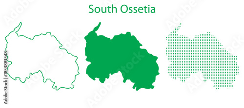 South Ossetia Map Vector Set, Caucasus Region Outline Silhouette Dotted Green Shapes, South Ossetia Country Infographic Template, Editable EPS South Ossetia Geography
