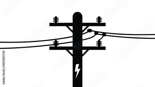 Single Utility Pole with Electrical Wires and Lightning Bolt Symbol vector illustration