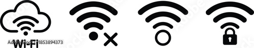 Wi- Fi Signal Icons Including Cloud, Signal Strength, And Lock wi-fi wifi
