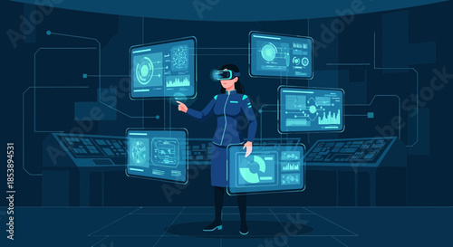 Futuristic interface navigation with VR glasses for augmented reality interactions