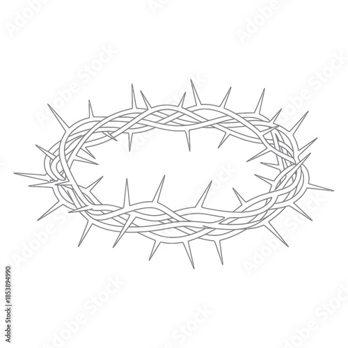 Detailed Line Art Depiction of a Crown of Thorns.