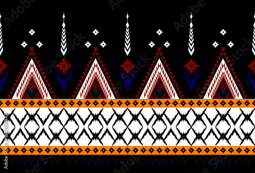 Geometric ethnic pattern textile border design for fabric printing, rugs, clothing, sarongs, scarves, wraps, embroidery, patterns, curtains, carpets, wallpaper, wrapping, Batik, Aztec.