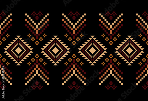 Geometric ethnic pattern textile border design for fabric printing, rugs, clothing, sarongs, scarves, wraps, embroidery, patterns, curtains, carpets, wallpaper, wrapping, Batik, Aztec.