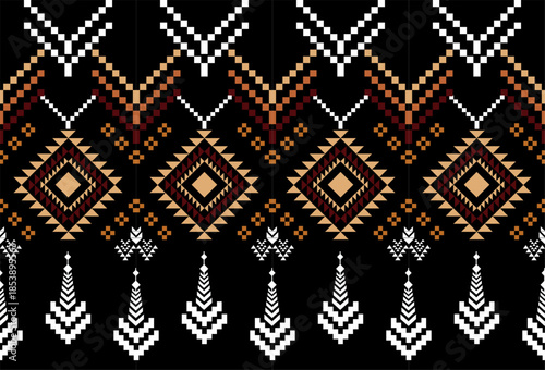 Geometric ethnic pattern textile border design for fabric printing, rugs, clothing, sarongs, scarves, wraps, embroidery, patterns, curtains, carpets, wallpaper, wrapping, Batik, Aztec.