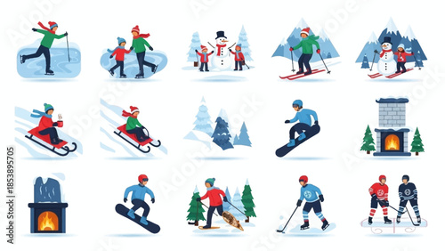 Vibrant winter sports illustrations for lively marketing campaigns
