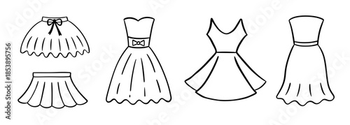 Fashionable line icon dress, skirts clothing set