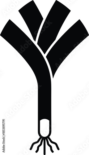 Minimalist leek vegetable silhouette vector icon for culinary recipe books organic farming branding healthy diet nutrition and grocery market graphic elements.
