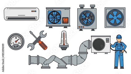 HVAC technician with air conditioning units and tools