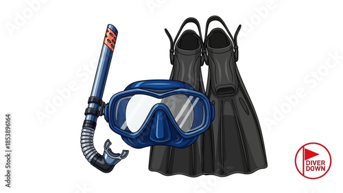 Scuba diving gear including mask snorkel and flippers ready for underwater adventure