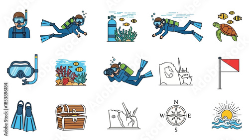 Scuba divers exploring ocean with colorful coral and fish