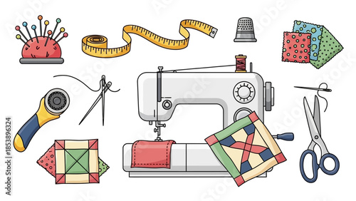Vibrant sewing tools and colorful fabrics for creative projects