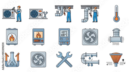 HVAC technicians working on heating and cooling systems