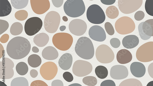 A seamless pattern of overlapping organic pebble shapes in muted tones
