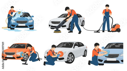 Professional car detailing services with various cleaning techniques