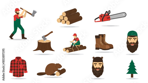 Lumberjack and logging icons for commercial use