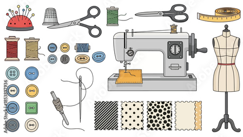 Vibrant sewing tools and fabrics for creative fashion projects