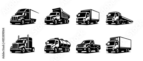 Truck designs, minimal trucks collection, flat vector illustration