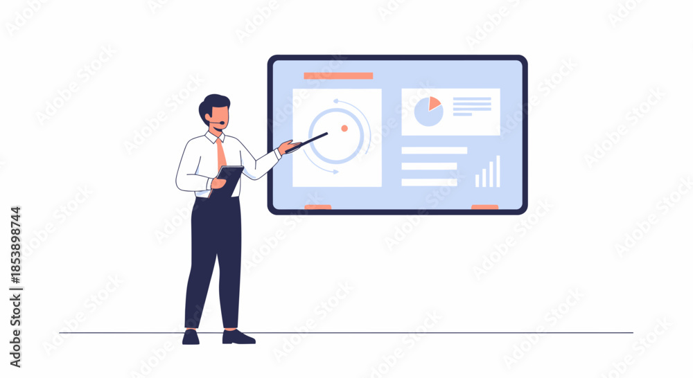 Fototapeta premium Analyst presenting complex data on interactive digital screen for a strategy meeting