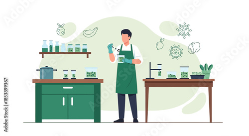 Botanical research in a modern laboratory, scientist studying plant samples and extracts,