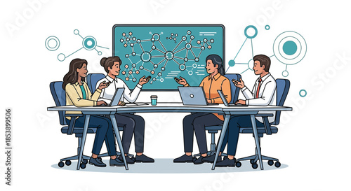 Business team brainstorms new digital strategies and innovative solutions at modern workspace