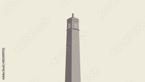 Tall grey tower with windows and architectural details.