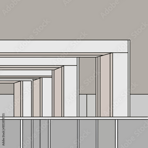 Abstract geometric shapes create an illusion of depth and structure.