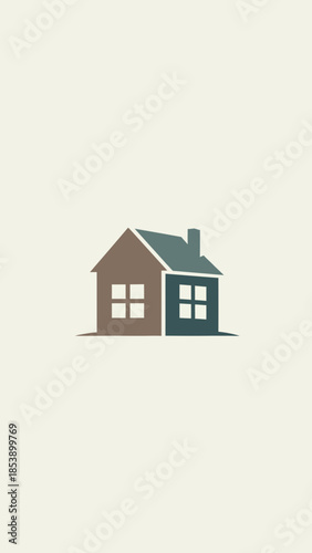 Two stylized houses with windows and a chimney.