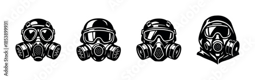 Gas mask collection, safety, helmets, flat vector illustration