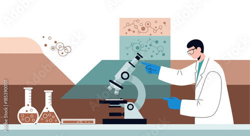 Depiction of a scientist in a lab environment conducting scientific research and experiments