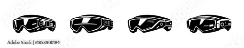 Ski goggles collection, flat vector illustration, eyewear, winter sports, snowboarding