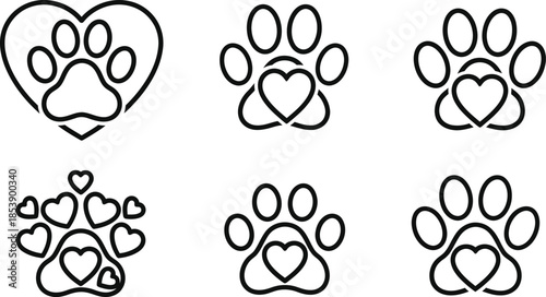 Minimalist paw print designs with hearts ideal for pet lovers on transparent background silhouette