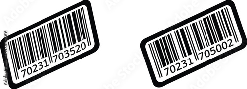 Two black barcode labels with numbers on transparent background silhouette