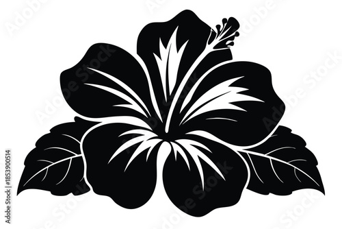 hibiscus silhouette line art vector illustration with a white background