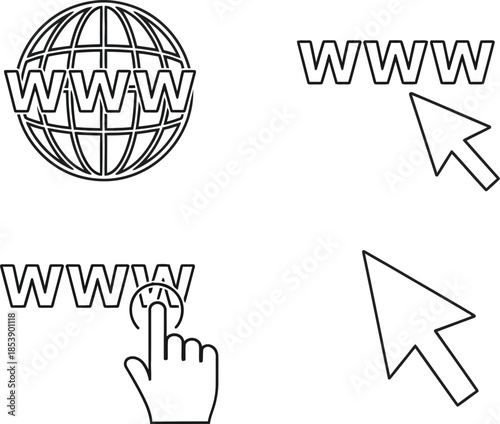 Globe with www text and cursors a modern digital icon silhouette on transparent background