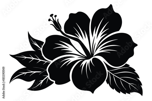 hibiscus silhouette line art vector illustration with a white background
