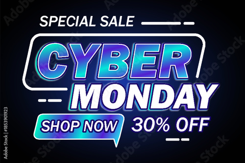 cyber monday label badge techno light typography editable text effect font style template