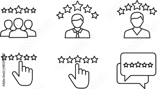 Customer review ratings and feedback icons user profiles on transparent background silhouette