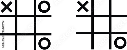 Tic tac toe board with x and o marks on transparent background silhouette