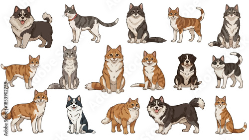 Adorable cats and dogs collection in various poses and colors